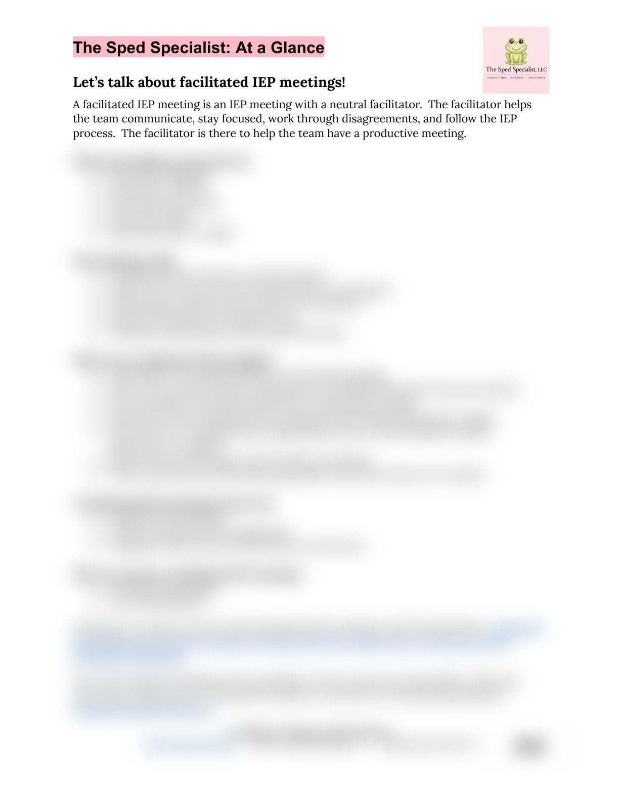 Preview of Let's Talk About Facilitated IEP Meetings with the title and introduction visible